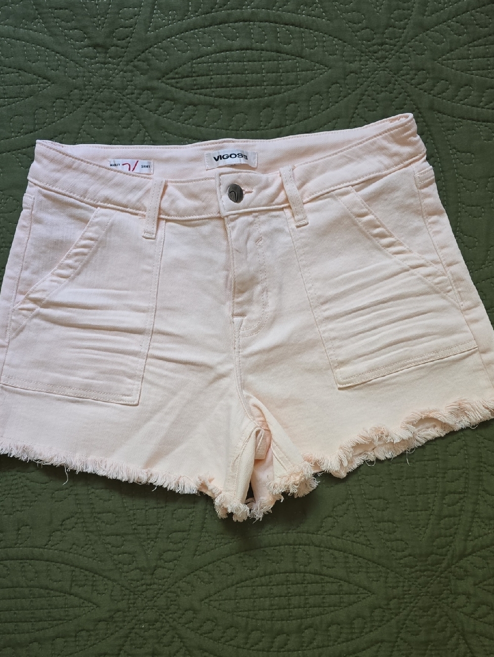 Vigoss Women’s Light Pink Frayed Hem Denim Shorts